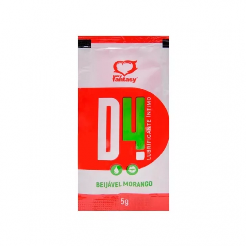 Lubrificante Ìntimo À Base De Água D4 morango sachê 5g Ideal para momentos de praticidade, ou até mesmo para conhecer o lubrificante, levando em uma menor quantidade de produto, e transportando até mesmo no bolso. Lubrificante Ìntimo À Base De Água D4 morango sachê 5g