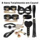 Kit BDSM em Couro com Maleta: 8 Itens (Algemas, Máscara, Coleira, Chicote e mais)