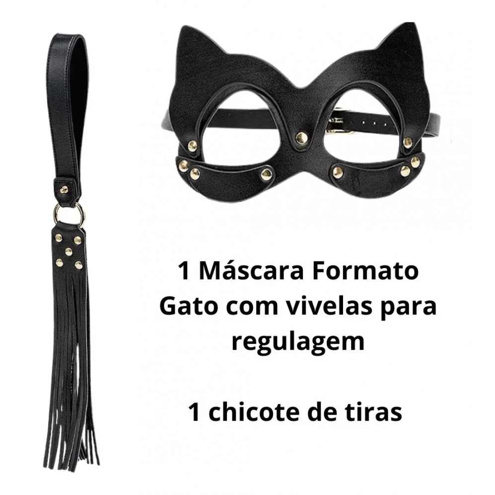 Kit BDSM em Couro com Maleta: 8 Itens (Algemas, Máscara, Coleira, Chicote e mais)