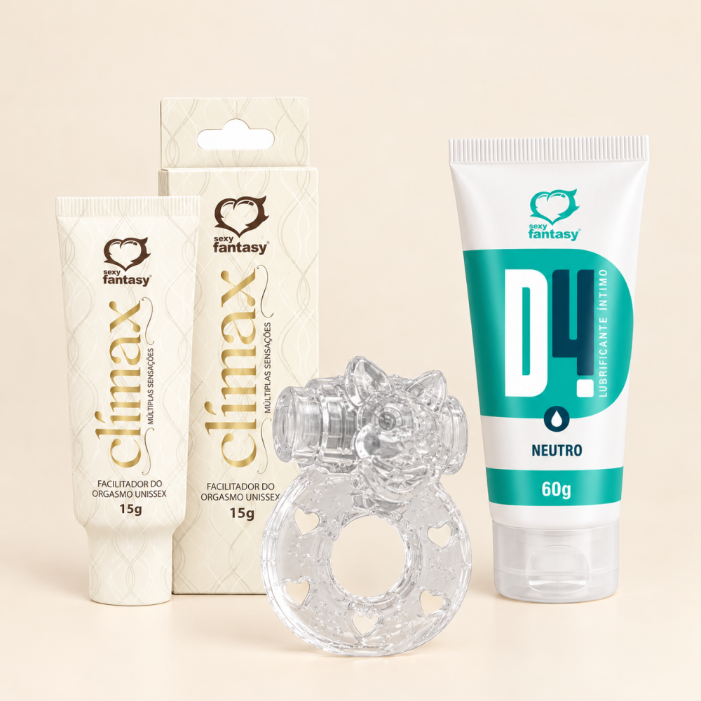 Kit Noite a Dois: Gel Facilitador de Orgasmo + Anel Peniano Vibratório + Lubrificante
