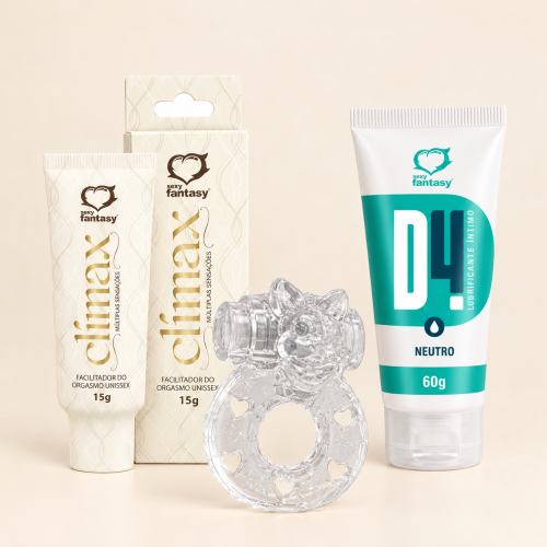 Kit Noite a Dois: Gel Facilitador de Orgasmo + Anel Peniano Vibratório + Lubrificante