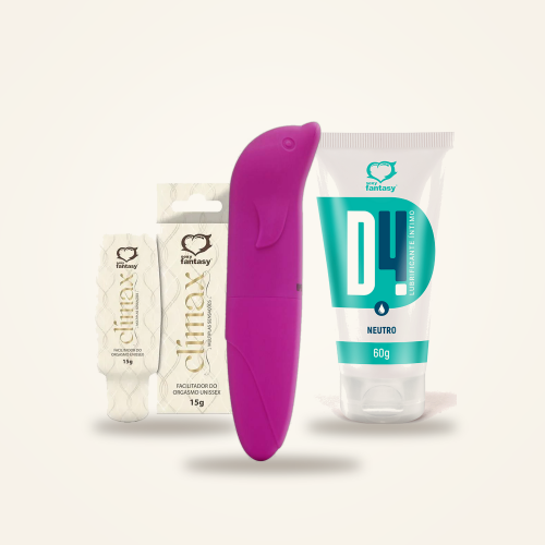 Kit Só Pra Mim: Vibrador Golfinho Aveludado + Gel Facilitador de Orgasmo + Lubrificante