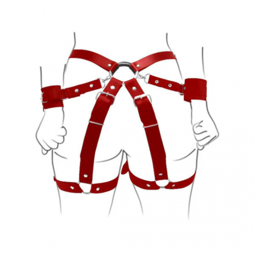 Harness Bumbum Regulável com Algemas cor vermelho Tamanho Único