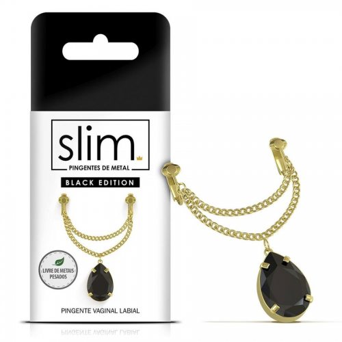 Pingente para Vagina nos Lábios com Pedra Preta 2,5cm - Joia Íntima