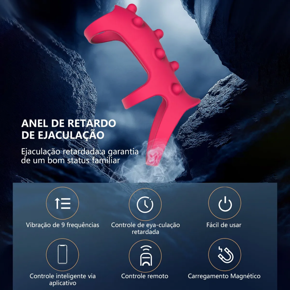 Anel Peniano Vibratório com App - Retardante para Casais