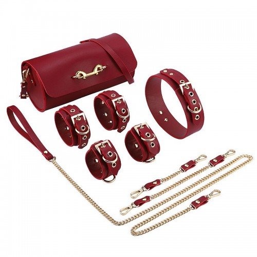 Kit Thierry Luxo Vinho - Kit Bondage com Coleira, Algemas e Correntes Kit Thierry Luxo Vinho - Kit Bondage com Coleira, Algemas e Correntes