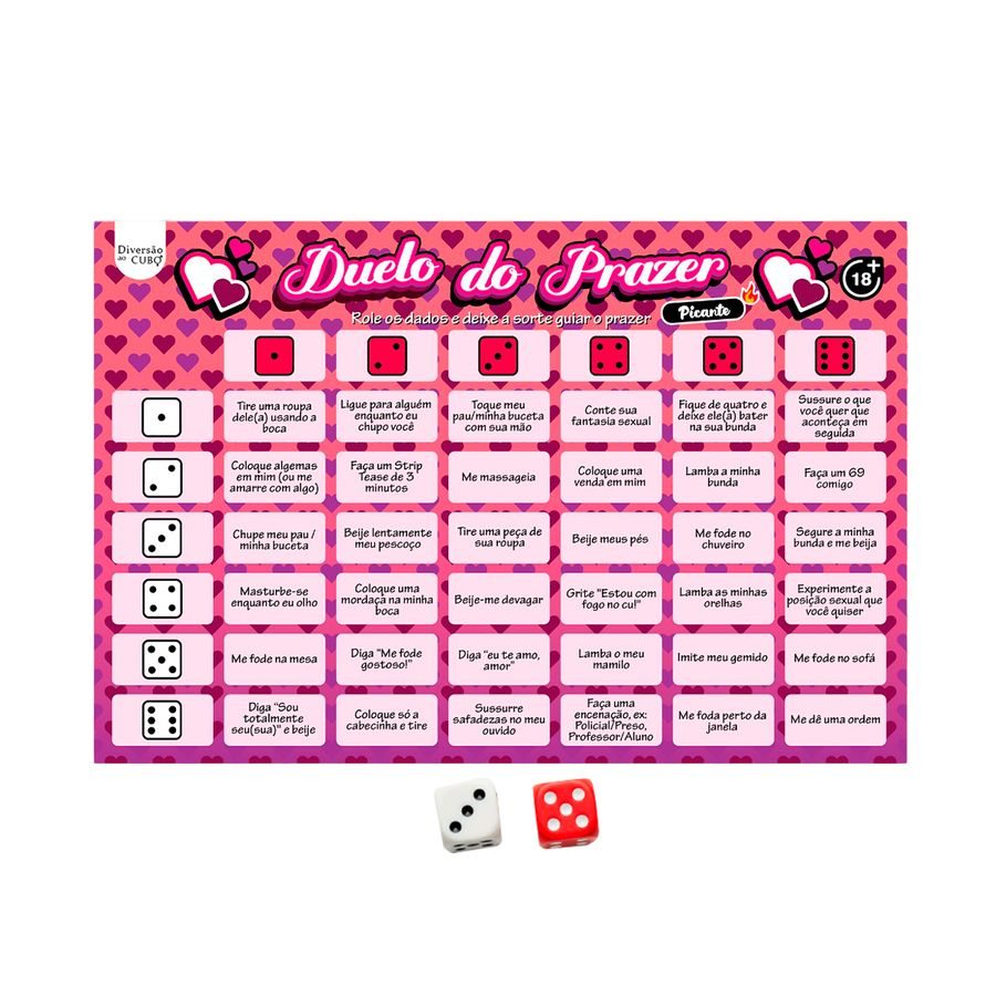Jogo de Tabuleiro Duelo do Prazer - Versão Picante (Dados + Tabuleiro)
