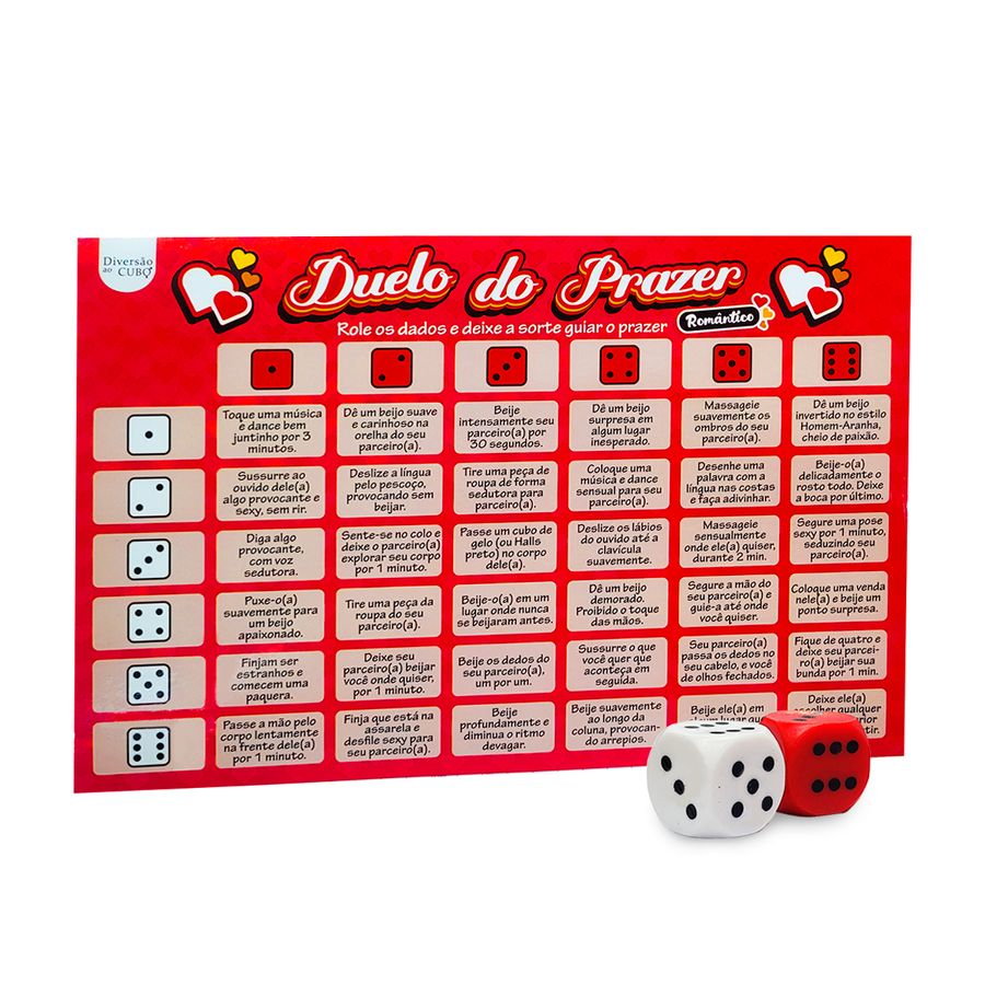 Jogo de Tabuleiro Duelo do Prazer - Versão Romântica (Dados + Tabuleiro)