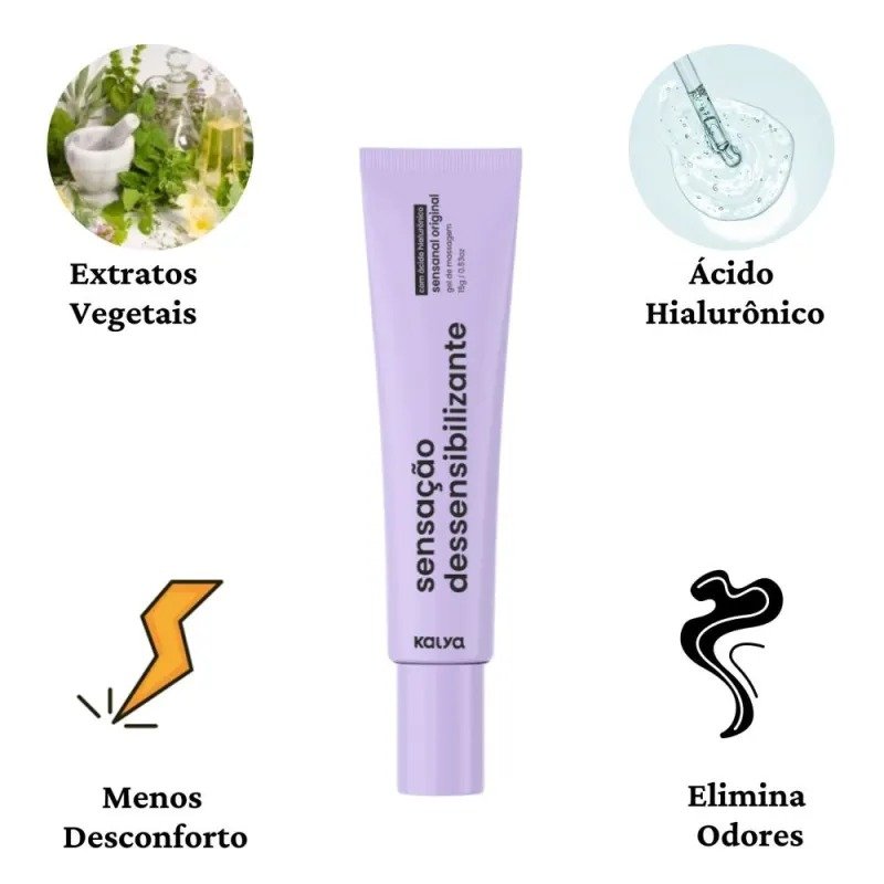 Sensanal Original Dessensibilizante com Ácido Hialurônico - 15g Experimente o Sensanal Original, o dessensibilizante da Kalya desenvolvido especialmente para proporcionar mais conforto e prazer durante a relação. Sensanal Original Dessensibilizante com Ácido Hialurônico - 15g