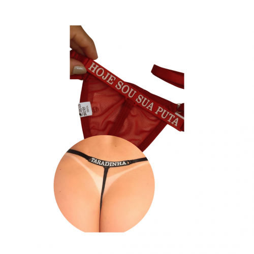 Calcinha fio escrito hoje sou sua puta cor vermelha tamanho único regulável