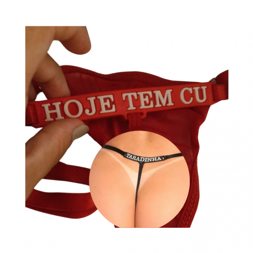 Calcinha fio escrito hoje tem cu cor vermelha tamanho único regulável