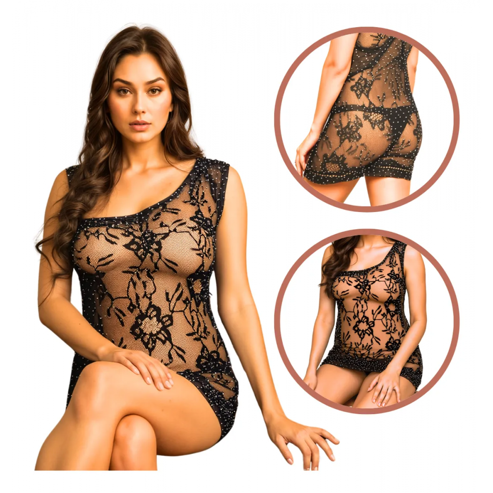 Mini Vestido Lingerie Arrastão Sensual com Strass - Um Ombro Só
Mini Vestido Lingerie Arrastão: Sofisticação e Sensualidade para Suas Noites
A Lingerie Arrastão Sensual com um ombro só é a escolha perfeita para mulheres que querem se sentir pod Mini Vestido Lingerie Arrastão Sensual com Strass - Um Ombro Só