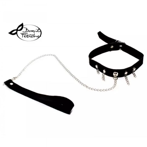 Coleira BDSM com Guia e Corrente - Couro Sintético