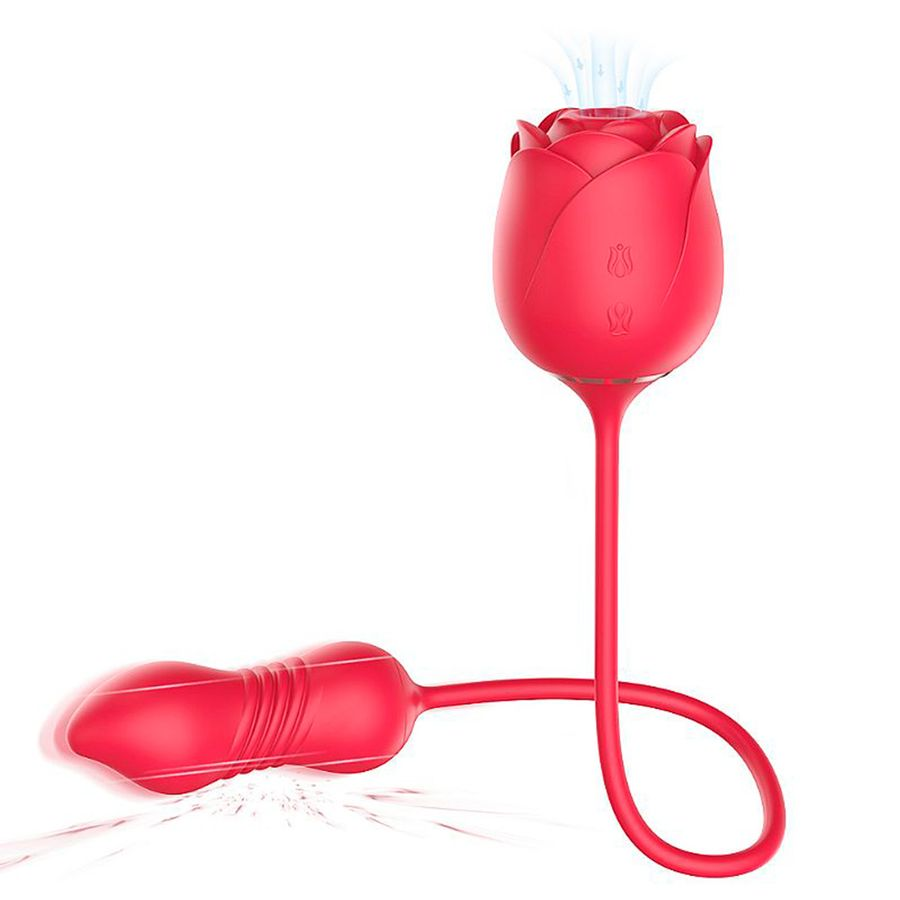 Vibrador e Sugador Flower Rosa 37,5cm - 9 Modos Pulsação e Vai-e-Vem - Recarregável