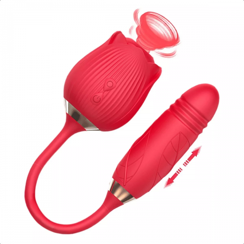 Vibrador e Sugador Flower Rosa 37,5cm - 9 Modos Pulsação e Vai-e-Vem - Recarregável