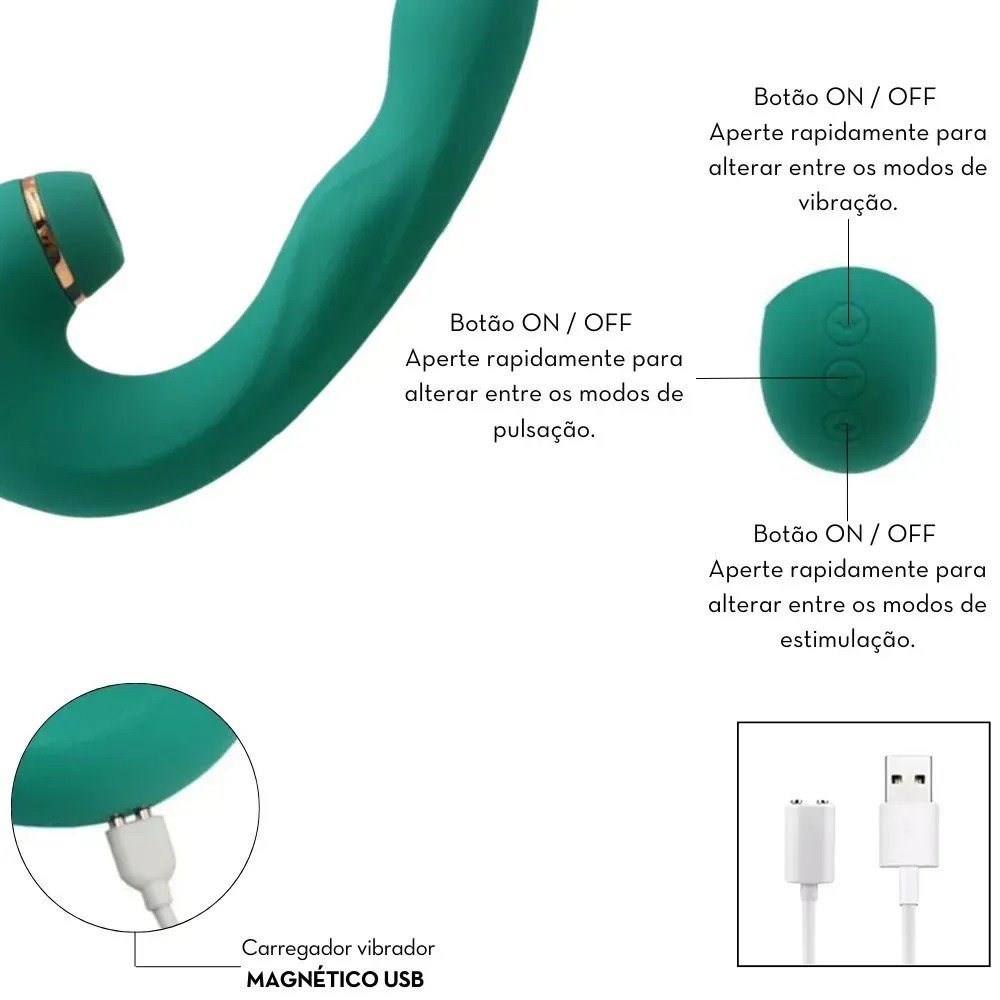 Sugador e Vibrador 3 em 1 - 17cm - 20 Modos - Vibração, Pulsação e Ondas de Pressão