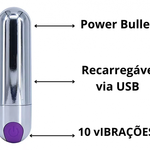 Vibrador Power Bullet 10 Modos - Estimulador Clitoriano Recarregável (Cor Aleatória)