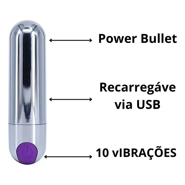 Vibrador Power Bullet 10 Modos - Estimulador Clitoriano Recarregável (Cor Aleatória) Descubra o prazer em qualquer lugar com o Vibrador Power Bullet, um estimulador clitoriano compacto e potente que cabe na palma da sua mão. Vibrador Power Bullet 10 Modos - Estimulador Clitoriano Recarregável (Cor Aleatória)